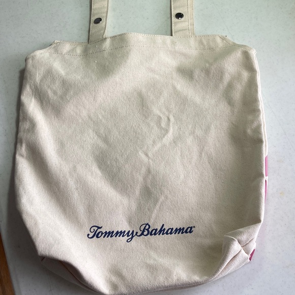 Tommy Bahama Tan Tote with Pink and Blue Pineapple Design - Picture 3 of 8